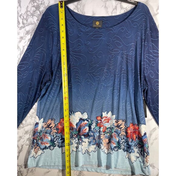 JM Collection Womens Sz XXL Jacquard Knit Floral Top Intrepid Blue CB Polyester - Picture 4 of 10